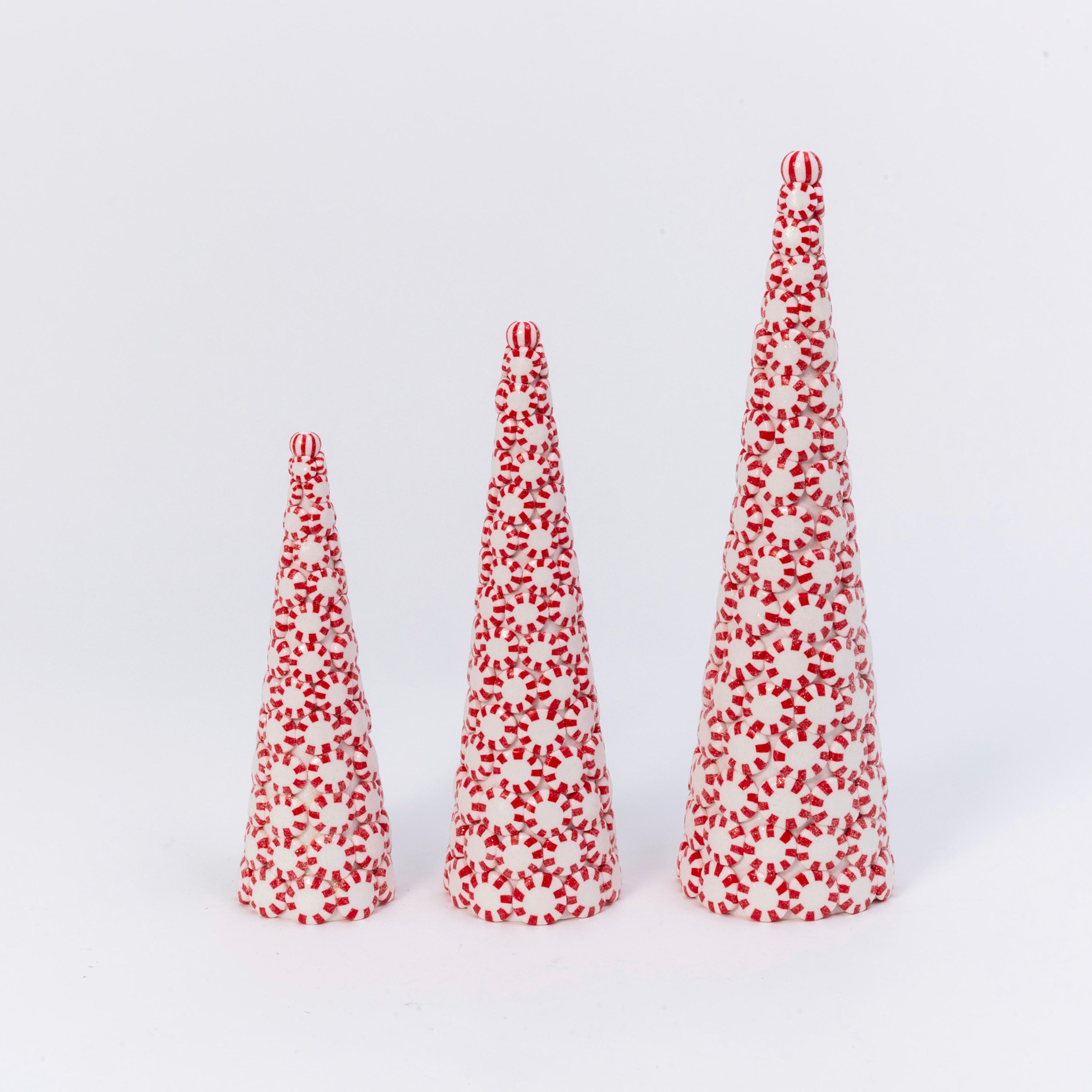 Set of 3 Clay Whimsical Traditional Peppermint Candy Trees